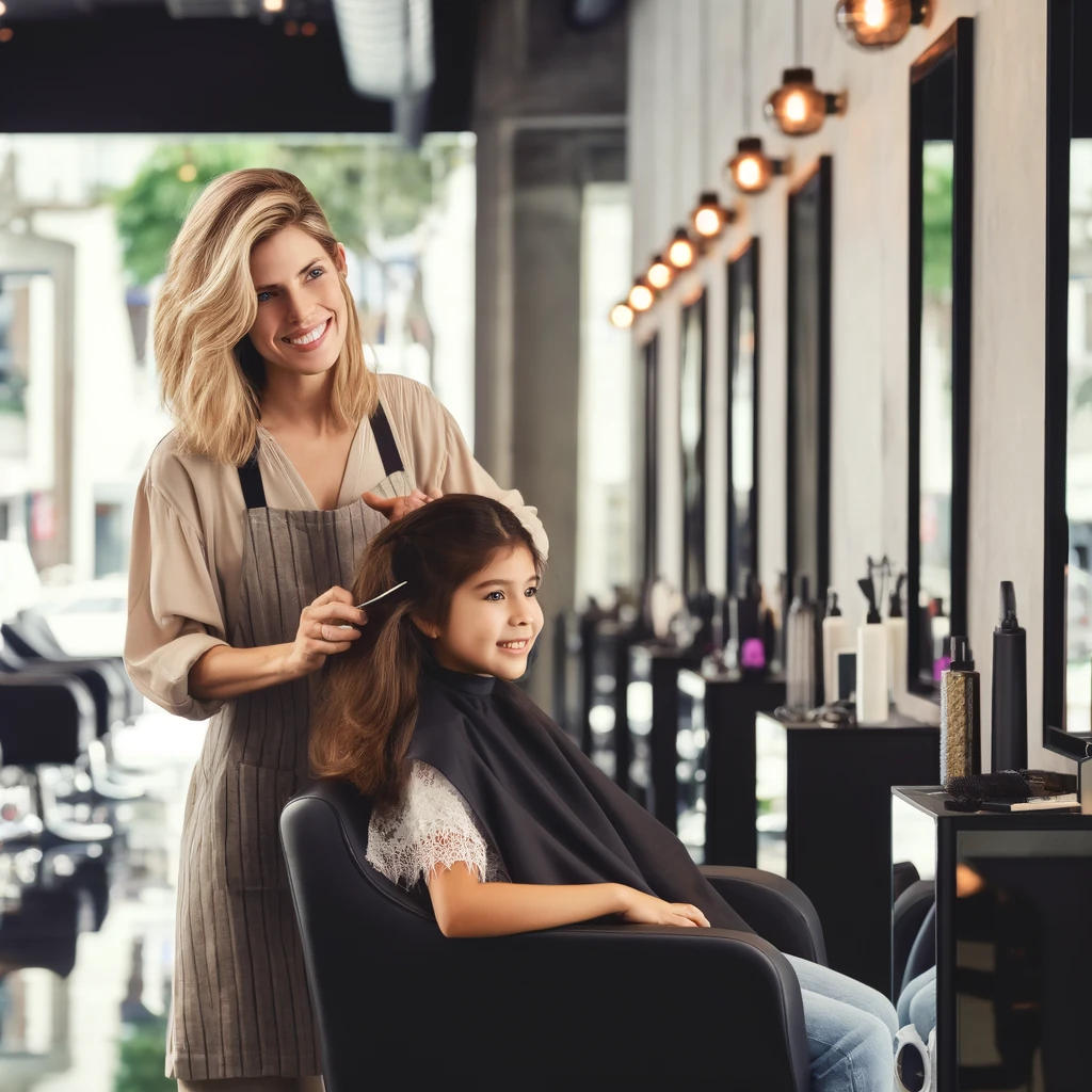 female hairdresser with girl client